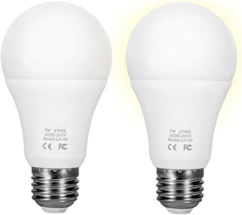 Vgogfly Sensor Lights Bulb Dusk to Dawn LED Light Bulbs Smart Lighting Lamp 7W E26/E27 Automatic On/Off, Indoor/Outdoor Yard Porch Patio Garage Garden (Warm White, 2 Pack)