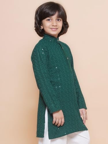 Image of AJ DEZINES Chikankari Kurta For Boys- Ethnic Wear | Embroidery Chikankari Sequined | Traditional & Festive Outfit | Cotton Stylish Boys Kurta | Perfect For Wedding & Family Function