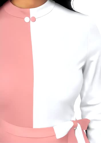 Image of Women Polyester Colour-Block Bodycon Dress, Round Neck and Comfortable Belt