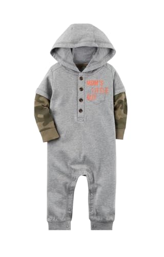 Image of Baby Boys Hooded French Terry Winter Jumpsuit | Warm Long Sleeve One Piece Romper | Newborn to 24 Months | Multiple Colors