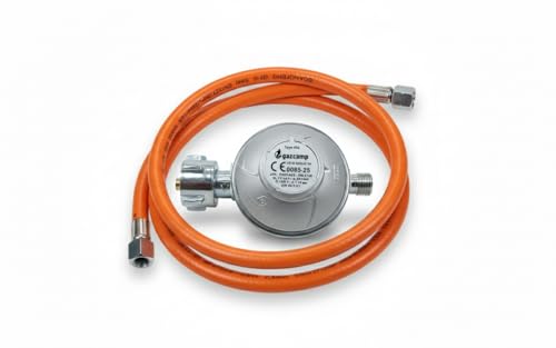 Gazcamp Flexibles Schlauch-Regler Set für Grills Heizungen & Strahler an 3kg 5kg 11kg Propangasflaschen. 80cm Schlauchlänge 50mbar Druck für optimale Leistung.
