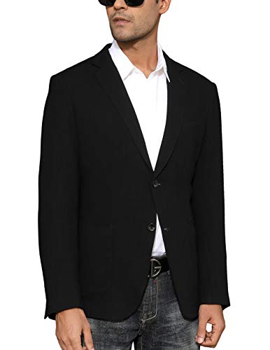 Men s Casual Linen Jacket Sport Coat Slim Fit Blazer Black, Medium