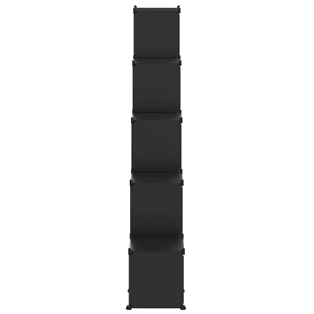 System regałów z 15 kostkami i drzwiczkami, czarny, z tworzywa sztucznego PP, ze stalową ramą, 156 x 31,5 x 153,5 cm, można układać w stos i zamykane, uniwersalny regał na buty
