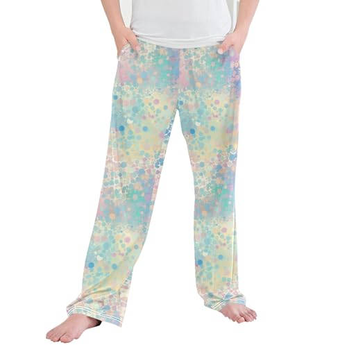 Glitter Texture Long Pajama Pants Elastic Waist PJ Bottoms with Pockets S A110688