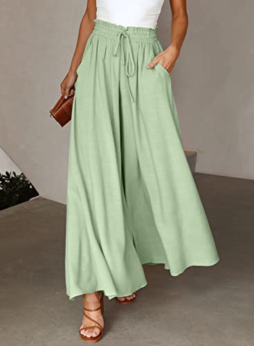 Image of Dokotoo Pants for Women Casual Elastic Waist Wide Leg Pants with Pockets