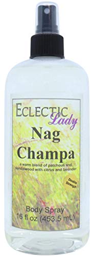 Eclectic Lady Nag Champa Body Spray, Double Strength, 16 ounces, Body Mist for Women with Clean, Light & Gentle Fragrance, Cologne with Soft, Subtle Aroma For Daily Use