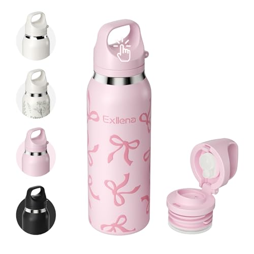 Exllena Borraccia Termica 650ml con Design Apertura Rapida–Bottiglia Termica Slim 100% A Tenuta Stagna, Ideale per Sport e Palestra, Viaggio...(Fiocco Elegante)