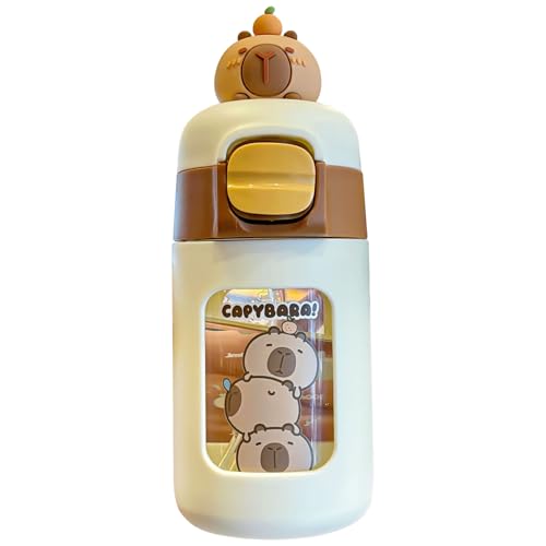 Whyzsjnclg Linda botella de agua, botella de agua de Capybara con tapa y paja de...