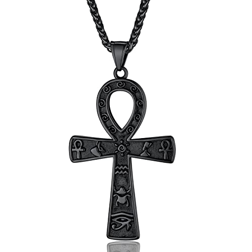 ChainsProMax Men Stainless Steel Ankh Cross Necklace, Egyptian Jewelry-Send Gift Box
