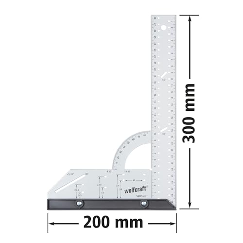 wolfcraft Universalwinkel 5205000 | Winkelmesser mit 300 mm Schenkellänge zum präzisen Anreißen & Zeichnen mit 90° Anschlagwinkel und abnehmbarer Winkelschiene - 5
