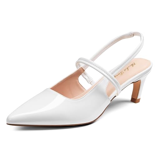 Image of Elisabet Tang Women's Kitten Heel Slingback Low Pumps 3 Inches Stiletto Pointed Closed Toe Elegant Dressy Bridal Wedding Party Shoes