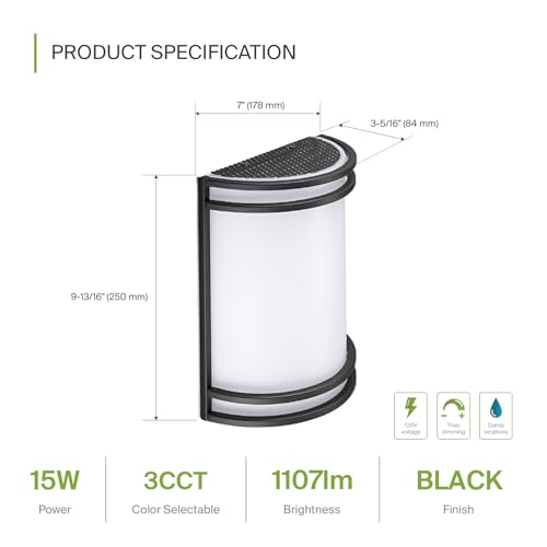 ASD Wall Mount Light Fixture Wall Sconce Lighting 10 Inch Modern Matte Black 3000K 4000K 5000K Adjustable Half Cylinder - Image 3