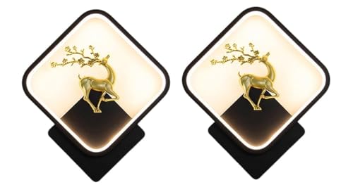Image of Home Decore Led Fancy Wall Light,Night Lamp,Decorative Lamp,Wall Hanging Lights for Bedroom,Living Room,Color(Warm White+Natural White+Cold White).(Black Squar Deer)(Pack of 2)