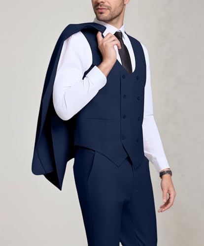 Suits for Men Slim Fit 3 Piece, Mens Double Breasted Suit Blazer Vest Pants Tuxedo for Men Wedding Business3