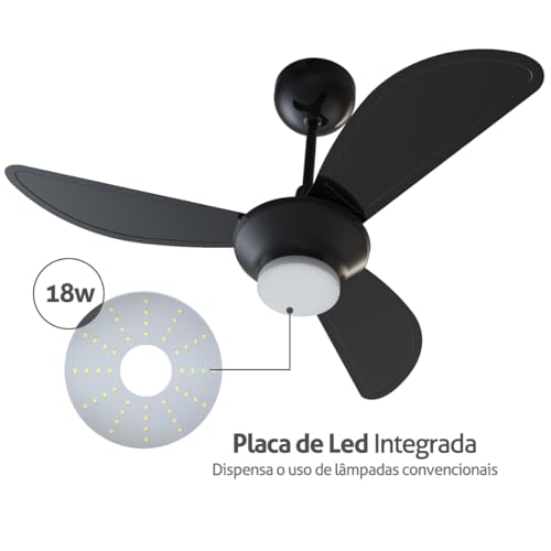 Ventilador de Teto Ventisol Wind Plus Inverter Black Controle Remoto Led Integrada - Bivolt