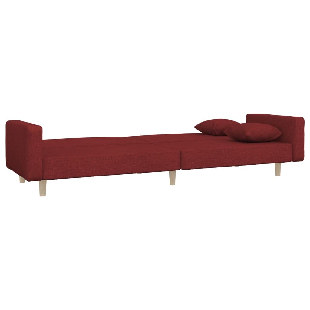 Sofá cama de 2 plazas plegable con 2 cojines de tela burdeos