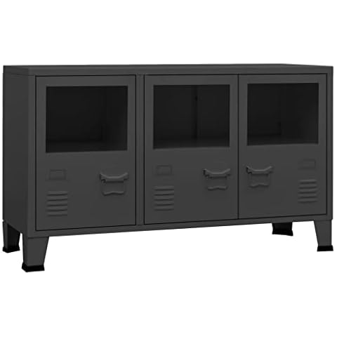 vidaXL Industrial Sideboard 1 Einlegeboden Kommode Anrichte Schrank Beistellschrank Mehrzweckschrank Standschrank Anthrazit 105x35x62cm Metall Glas Cover