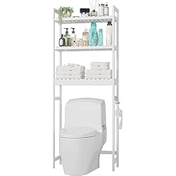 Estanteria Sobre Inodoro Carrefour FOREHILL Estantería Baño Encima WC con 3 Estantes, Estantería sobre Inodoro, Organizador sobre Inodoro, Estantería Bambú Baño, para Toallas, Artículos de Tocador, Blanco, 163x26x63.5cm