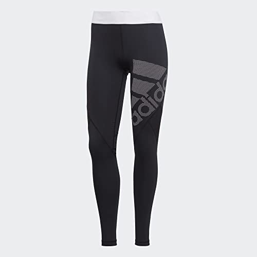 adidas Women's Alphaskin Sport Long Logo Tights, Black/White, Small