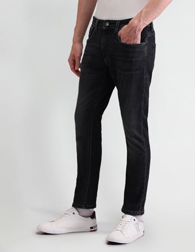 Image of US Polo Association Men's Black Solid Mid Rise Light Button Slim Jeans (UDJEN1362 Black 30)