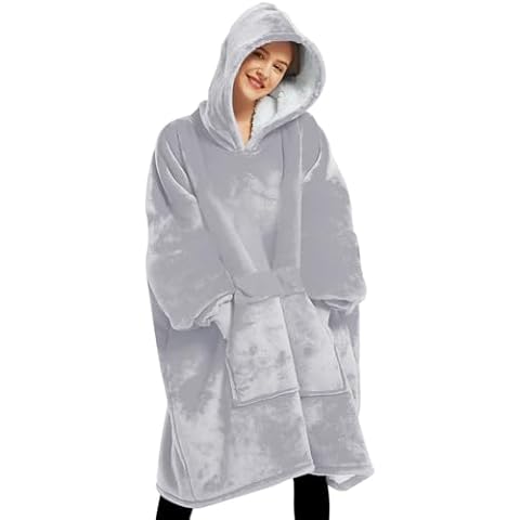 Lzzidou Oversized Blanket Hoodie for Women, Two Layers Cozy Flannel Sherpa Wearable Blanket Sweatshirt Adult Gifts for Women Cover