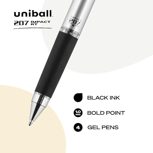 Image of uniball 207 Impact RT Gel Pens, Bold Point (1.0mm), Black, 4 Pack