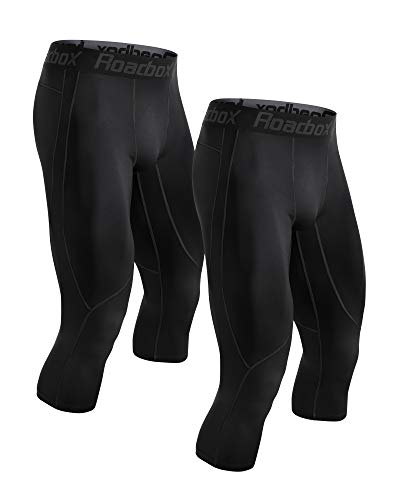 Roadbox Men's Compression Pants 3/4 Baselayer 2pack Dry Cool Running Workout Athletic Sports Active Tights Leggings