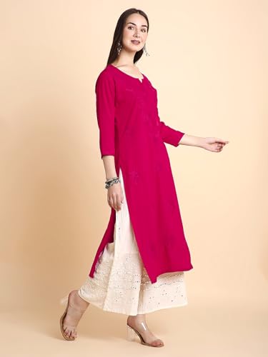 Image of RATAN Rayon Straight Lucknowi Chikankari Ethnic Wear Kurta for Women