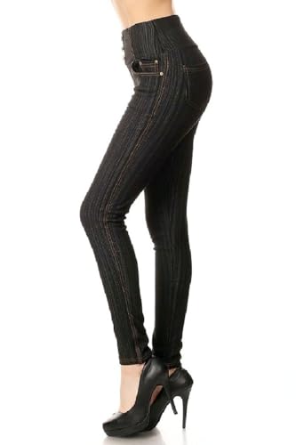 Women's High Waisted Jeggings- Light Fleece Lined Pull On Skinny Pants Stretch Knit Denim Leggings Regular -Plus Size2