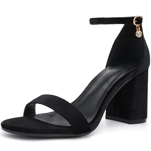 Image of Women's Low Block Chunky Heels, Open Toe Ankle Strap Heels Sandals,Party & Dating Dress Heeled Shoes