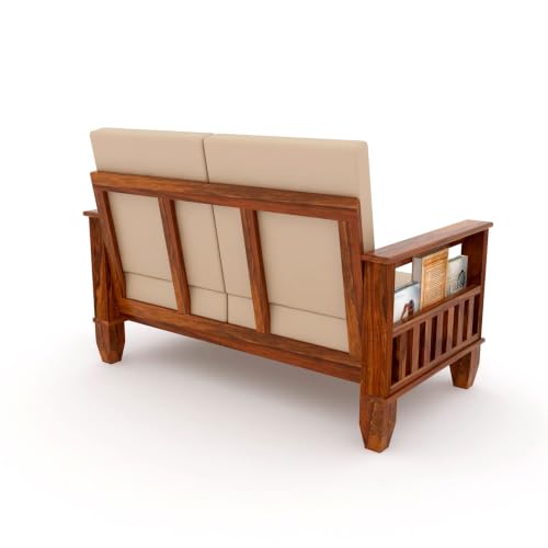 Image of Sheesham Wooden 2 Seater Sofa for Living Room | Rosewood 2 Seater Cushion Sofa for Home & Office | Solid Wood Sofa Set for Lounge (Honey, 2 Seater)