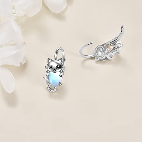 Cat Earrings Sterling Silver Cat Leverback Earrings With Moonstone Small Hoop Earrings Cat Stuff For Cat Lover Cat Jewelry Gifts For Women Girls #TOP4