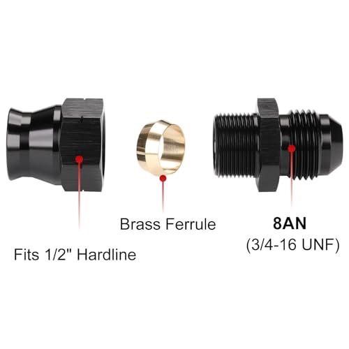 Podavelle 8AN Male Flare to 1/2" Hardline Compression Fitting Adapter Straight Aluminum Black 2PCS by Podavelle - Image 2