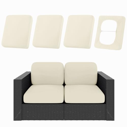 hyha 4pcs patio cushion covers, stretch outdoor couch cushion covers | stretchy fit, uv-resistant, elastic bottom, dustproof & washable, slipcovers fits most patio furniture cushions, cover only