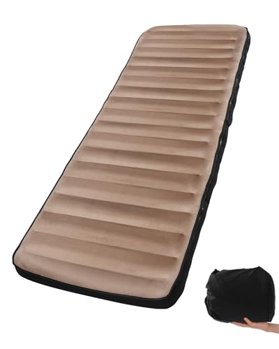 Image of Inflatable Camping Sleeping Pad, Portable Single Air Mattress - Brown | Soft Velvet Top, Lightweight, Travel Mattress, Cot Mattress, Car Camping Essentials, Glamping, Machine Washable