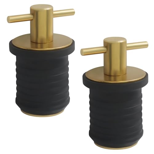 OSVJE 2 Pcs 1 inch Boat Plug, T Handle Stainless Steel/Brass Drain Accessories Rubber Accessories, Twist Plug for Marine/Yachts/Kayaks (Brass)