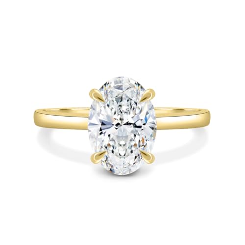10K 14K 18K Solid Gold Moissanite Engagement Ring for Women, 1-3 Carat Oval Cut Moissanite Wedding Ring Solitaire Band Engraved Name Jewelry Gift for Anniversary Valentine's Day