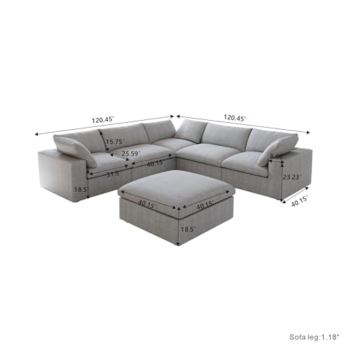 Cloud Modular Sectional Sofa Couch,Oversized Couch 6 Seater for Living Room,160.6" V Shaped Convertible Couches with Storage Ottoman, Covers Washable&Replaceable,Gray