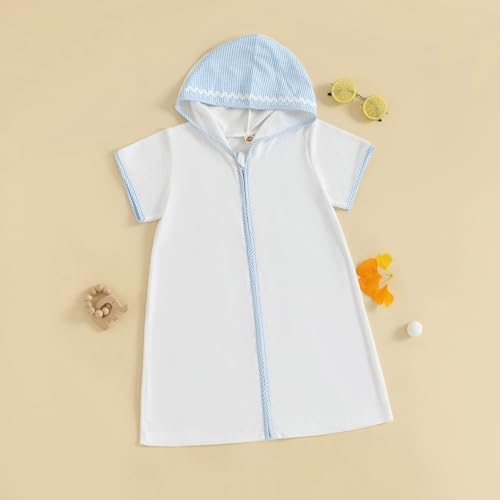 Toddler Boys Girls Terry Swimsuit Cover Up Short Sleeve Zipper Hooded Embroidery Bathing Suit Kids Summer Swimwear3