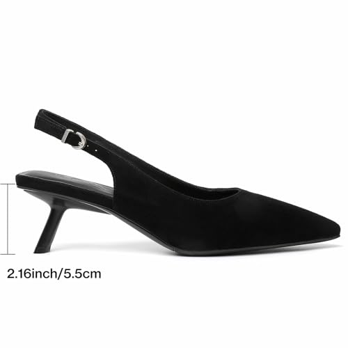 Image of Mostrin Kitten Heels for Women Pointed Toe Pumps Patent Leather Low Heel Slingback Heels with Buckle Dress Shoes for Dating Party Working