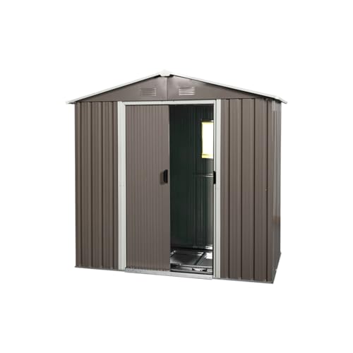 Cobertizo de almacenamiento al aire libre 8 pies x 4 pies de almacenamiento de metal al aire libre con ventana, construcción y fácil de ensamblar, para la casa de herramientas de jardín de jardín,
