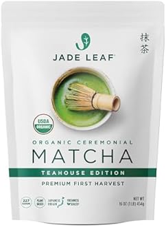 Jade Leaf Matcha Organic Premium Ceremonial Grade Matcha Green Tea Powder - Japanese - Culinary, Ingredient, Ceremonial Barista Teahouse, Latte, Collagen, 16 Ounce (Pack of 1), Ceremonial Teahouse