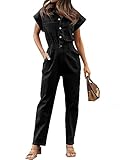 Tongmingyun Women's Cap Sleeve Denim Jumpsuit Button Down Straight Leg Jeans Long Pants Rompers with Pockets