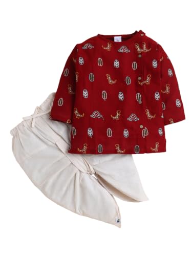 Image of POLKA TOTS Premium Cotton Dhoti Kurta Set for Kids Boys - Traditional Angrakha Style Ethnic Wear for Baby Boys | Breathable Soft Fabric Festive Outfit for Haldi, Weddings & Traditional Events