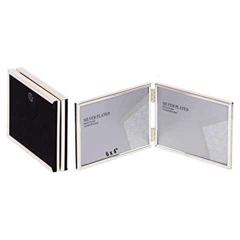 6 x 4-inch Silver Thin Edge DOUBLE LANDSCAPE Photo Frames with hooks, can stand and hang - Velveteen Backing - Tarnish Resistant (6 x 4-inch) Cover