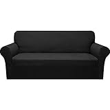 Granbest Modern Couch Cover Stylish Pattern Sofa Covers for 3 Cushion Couch Durable Furniture Protector 1-Piece Sofa Slipcover with Non-Slip Foam Elastic Bottom(Large, Black)