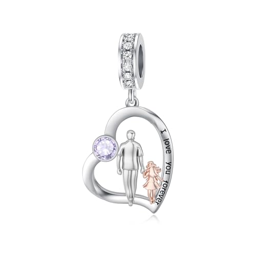 Image of PROESS Father Mother Daughter Charm fit Charms Bracelet Sterling Silver Charms for Bracelets Birthday Valentines Day Gifts for Daughter Mother Lover