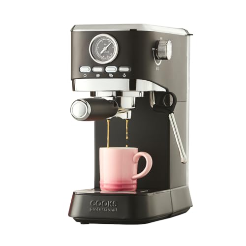 Cooks Professional 20 Bar Espresso Coffee Machine with Steam Wand, 1L Water Tank & Stainless-Steel Drip Tray | Compact & Stylish Barista-Style Coffee Cappuccino Latte Macchiato Maker | 1350W | Black