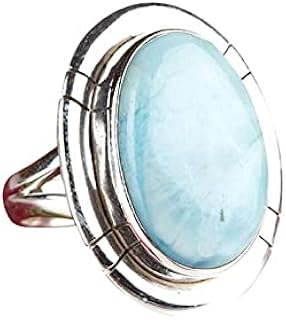 Larimar Ring, Blue Larimar Stone Sterling Silver Ring, Larimar Jewelry, Dominican Republican Natural Larimar Ring, Vintage Ring, Gift for Her