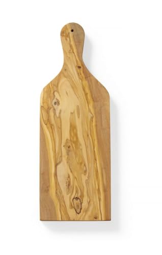 HENDI Tabla de Servir, de Madera de Olivo, con Mango y Orificio para Colgar, Tabla de Quesos, Tabla de Cortar, Tabla de Desayunos, Tabla de Cocina, Tabla de Tapas, Rectangular, aprox. 400x140x(H)18mm